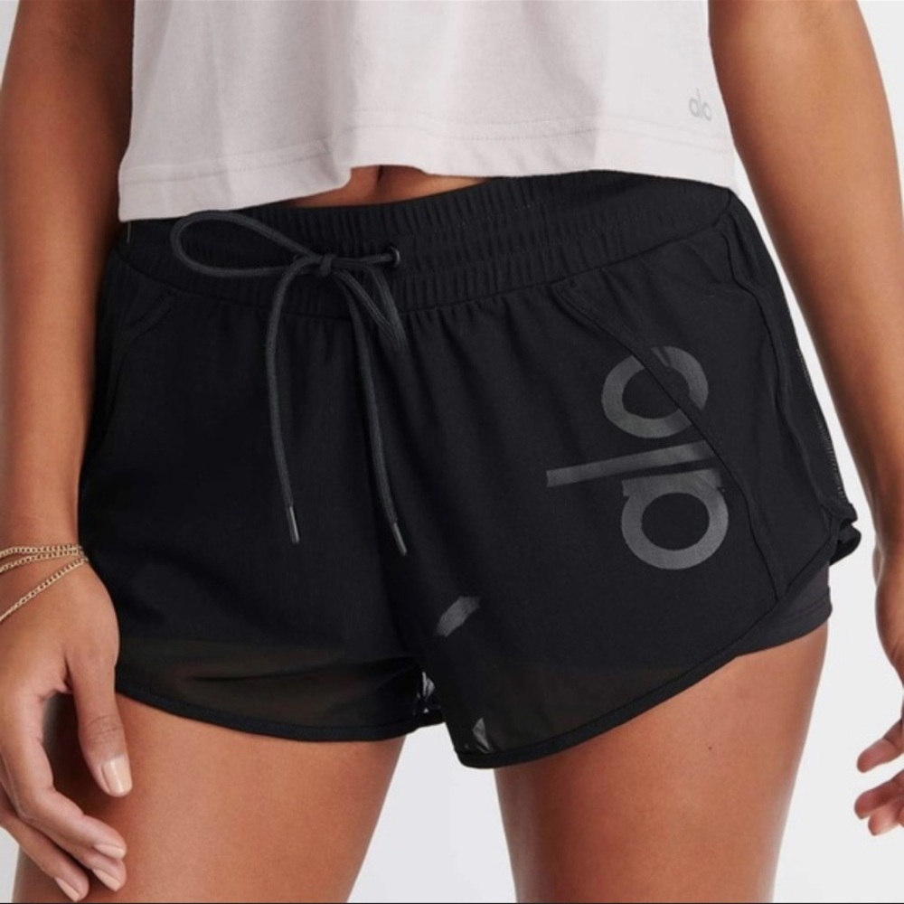 Alo Yoga Black Ambience Mesh Overlay Shorts